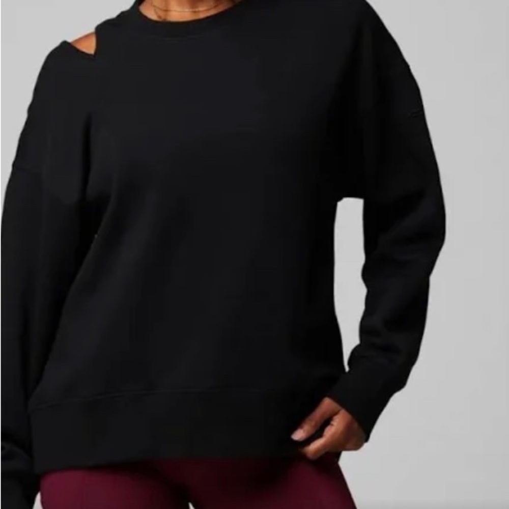 Fabletics womans black sweatshirt with super cute shoulder cut out